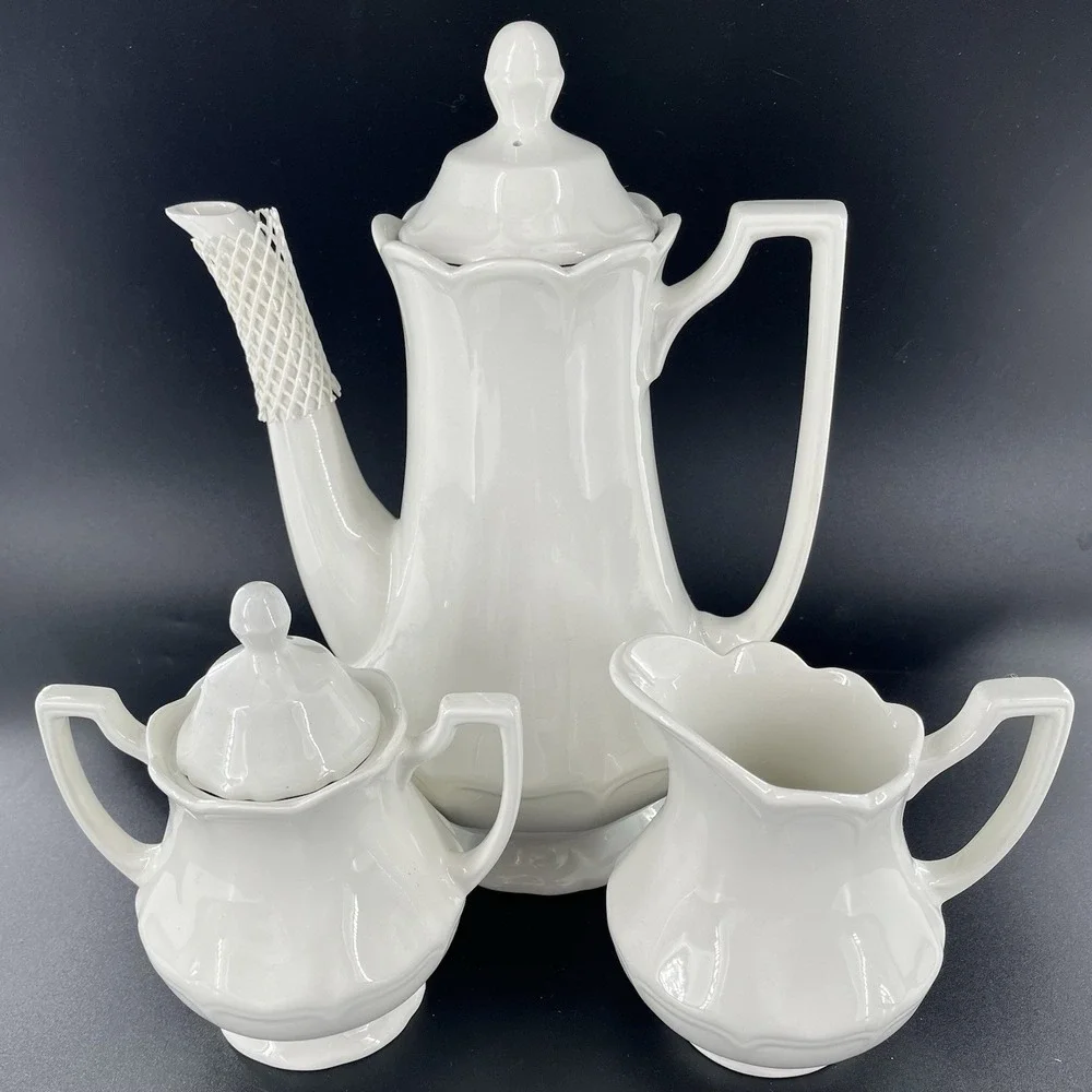 5 Meakin Heirloom Ironstone Teapot Coffee Pot Creamer Sugar Royal Staffordshire - Picture 1 of 15
